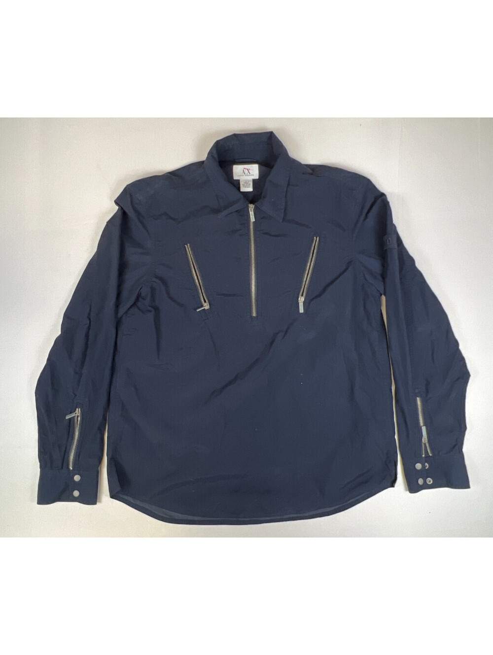 Armani Exchange Mens L Navy Blue Utility Zip Long Sleeve Shirt Y2K Vintage